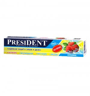 Зубная паста  kids со вкусом клубники без фтора, 50 мл President
