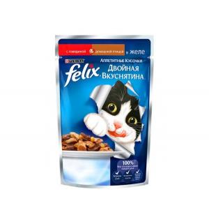 Влажный корм  Аппетитные кусочки для взрослых кошек Двойная вкуснятина, говядина/птица, 85г Felix