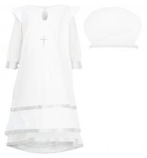 Комплект платье/чепчик крестильные , цвет: белый/серебряный Ангел Мой