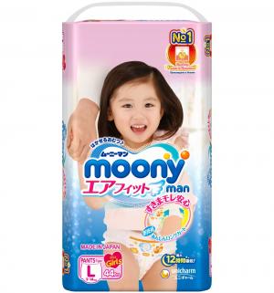 Подгузники-трусики  L для девочек (9-14 кг) 44 шт. Moony