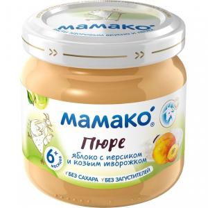 Пюре  яблоко-персик-козий творог с 6 месяцев, 80 г Мамако