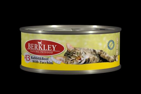Влажный корм  №13 для взрослых кошек, кролик и говядина с цукини, 100г Berkley