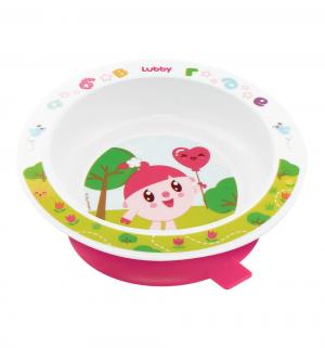Тарелка неглубокая  Малышарики на присоске, цвет: розовый Lubby