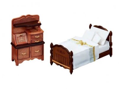 Классические коричневые кровать и комод Sylvanian Families