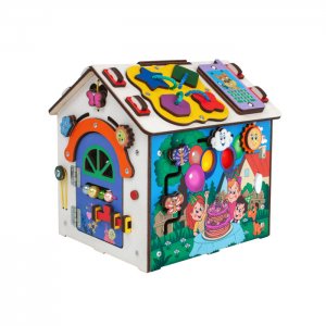 Деревянная игрушка  Бизиборд Домик со светом Happy Birthday 21x22x26 см Iwoodplay