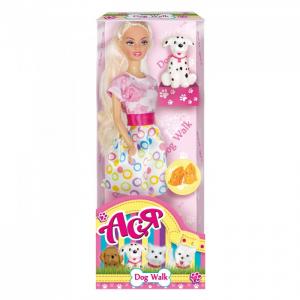 Кукла Ася Блондинка в розово-белом платье Прогулка с щенком Toys Lab