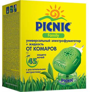 Электрофумигатор  Family c жидкостью от комаров 45 ночей, 30 мл Picnic