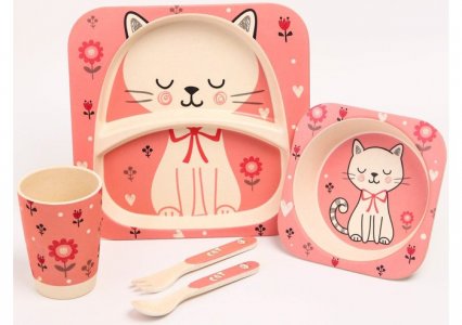 Набор детской бамбуковой посуды Кошечка (5 предметов) Крошка Я