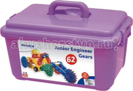 Конструктор  механический с шестеренками Junior Engineer Gears (62 детали) в большом контейнере Miniland