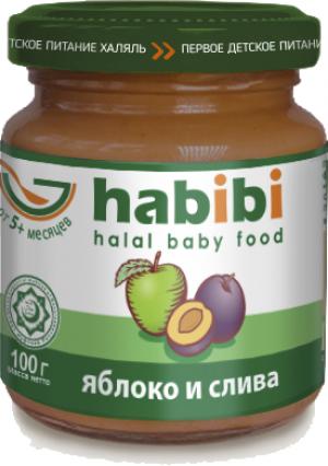 Пюре  яблоко с сливой и витамином 5 месяцев, 100 г Habibi