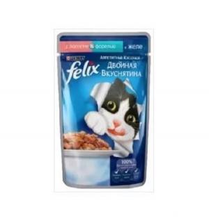 Влажный корм  Аппетитные кусочки для взрослых кошек Двойная вкуснятина, лосось/форель, 85г Felix