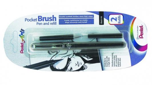 Ручка-кисть Brush Pen для каллиграфии и 2 запасных картриджа Pentel
