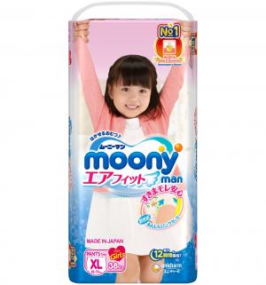 Подгузники-трусики  XL для девочек (12-17 кг) 38 шт. Moony